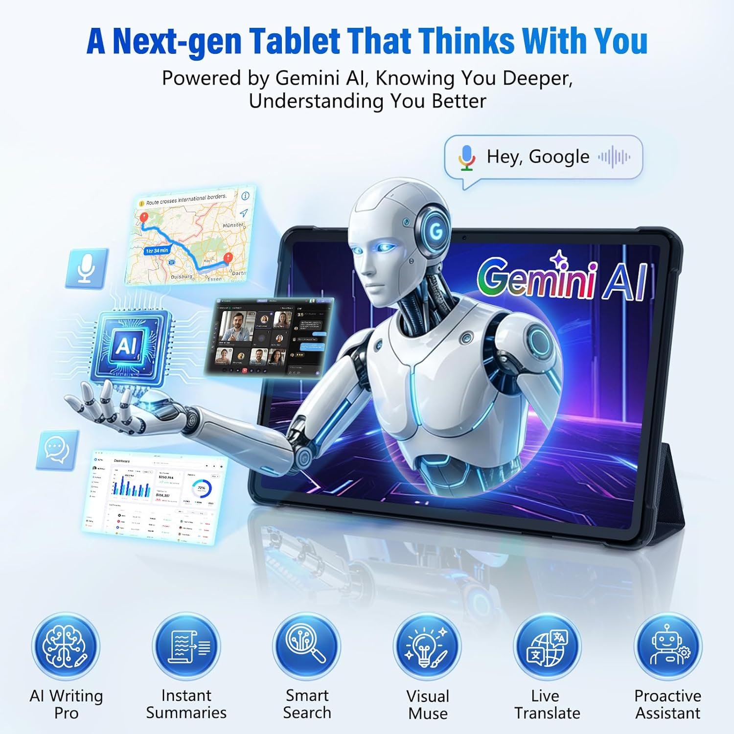 POCKAM P10 Tablet 10 Pulgadas, 48GB RAM+128GB ROM, Tablet Android 16 con Gemini AI, 7000mAh, Unisoc T310 Quad-Core, 90Hz, 8MP+5MP, Altavoces Duales, Auriculares, Tablet con Teclado, Lapiz - Bild 4