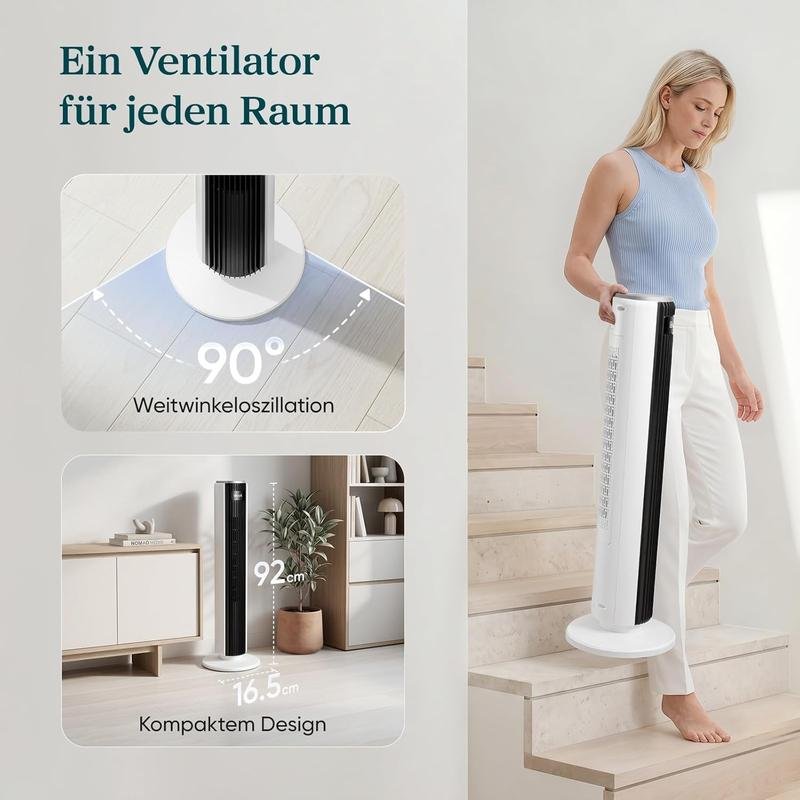 Levoit-Turmventilator mit Fortschrittlichem Schlafmodus-Ventilator leise 12Std Timer 4 Modi 5 Geschwindigkeiten-Automatikbetrieb mit Sensor-Oszillation Tower Fan mit Fernbedienung Weiß 92CM - Image 3